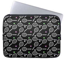 Tennis Racket Mönster Black Background Laptop Fodral