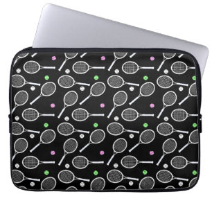 Tennis Racket Mönster Black Background Laptop Fodral