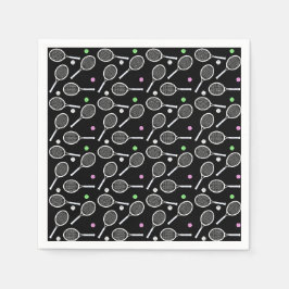 Tennis Racket Mönster Black Background Pappersservett