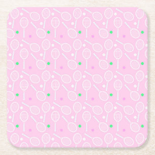Tennis Racket Mönster Pastel Rosa Party Underlägg Papper Kvadrat