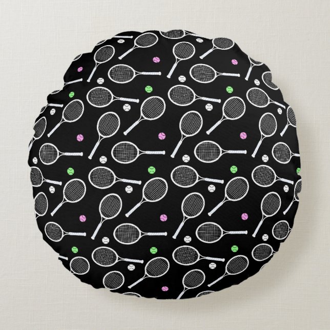 Tennis Racket Mönster Rund Kudde (Framsidan)