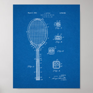 Tennis Racket o.d. Patent - blåkopia Poster