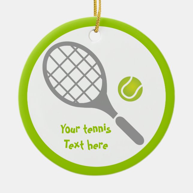 Tennis racket och boll anpassningsbar julgransprydnad keramik (Framsidan)