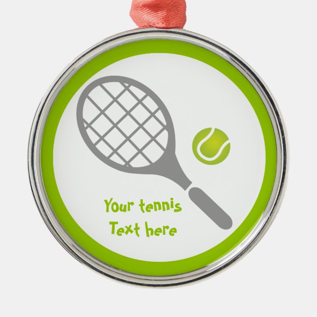 Tennis racket och boll anpassningsbar julgransprydnad metall (Framsidan)