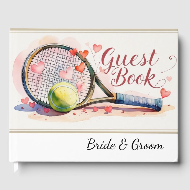 Tennis racket och boll med hjärta bröllop tema gästböcker (Framsida)