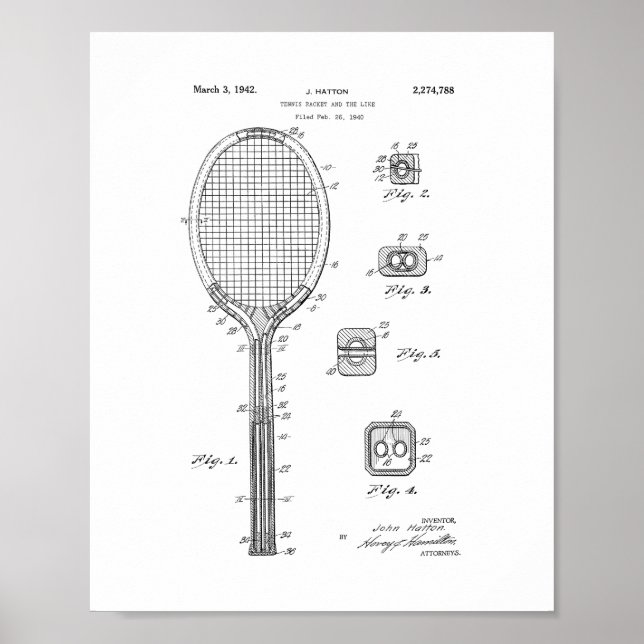 Tennis Racket och liknande patent Poster (Framsidan)