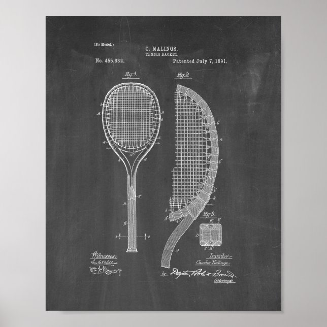 Tennis Racket Patent - Chalkboard Poster (Framsidan)