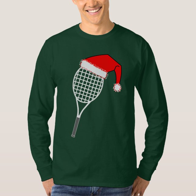 Tennis Racket Santa Hat T Shirt (Framsida)