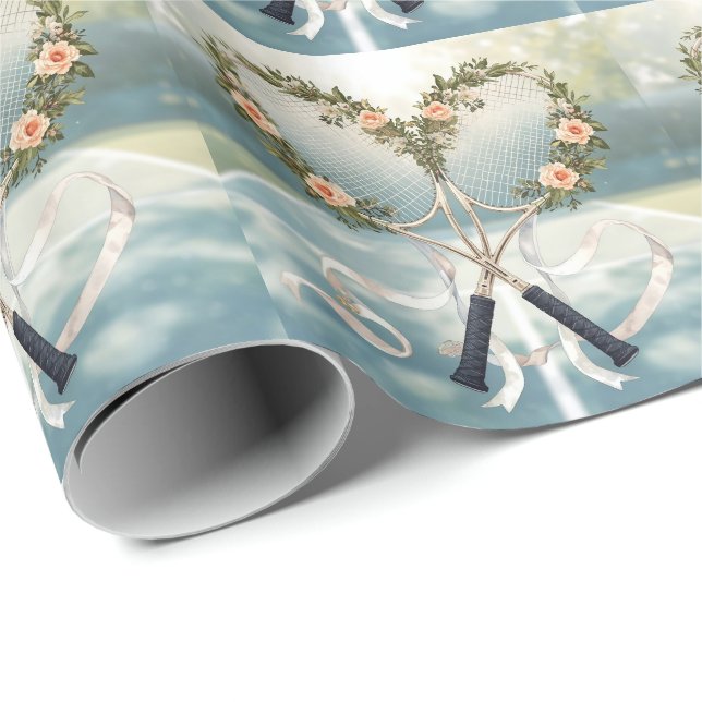 Tennis Racket with Floral  Presentpapper (Rullad Hörn)