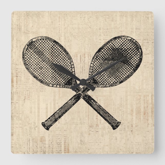 Tennis Rackets Antique Tennis Racquet Papprare Fyrkantig Klocka (Framsida)