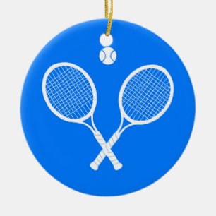 Tennis Rackets Blue Background Julgransprydnad Keramik