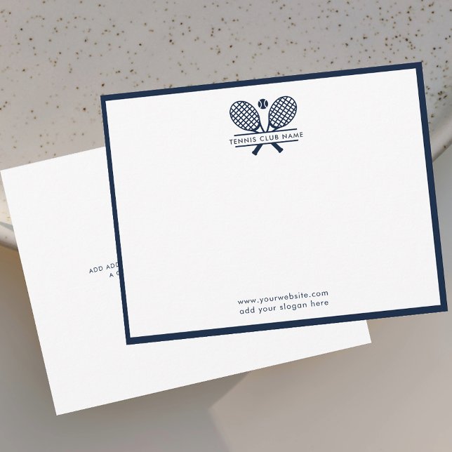 Tennis Rackets Icon Klubb Namn Navy Blue Gräns Tack Kort (Lawn Tennis Club Custom Navy Blue Rackets Motif Note Cards)
