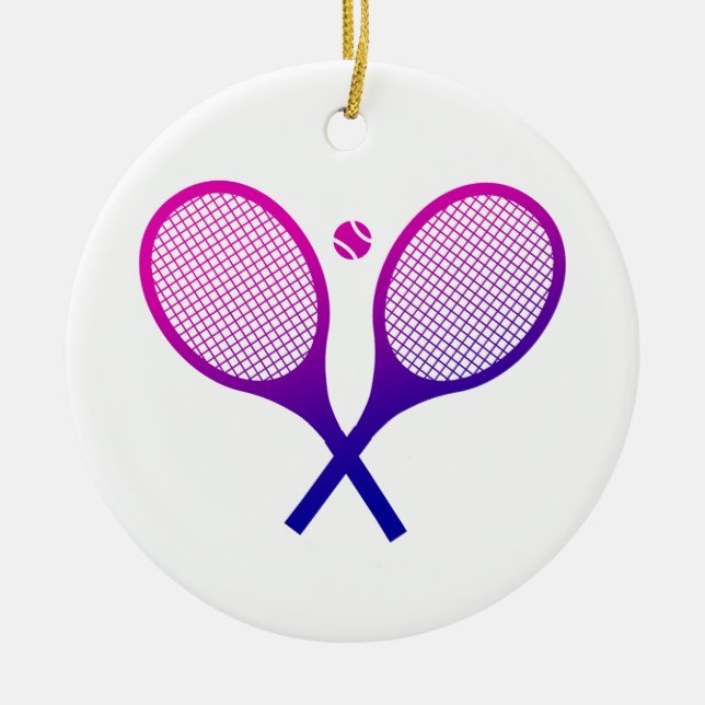 Tennis Rackets Magenta till Lila Ombre Julgransprydnad Keramik (Framsidan)