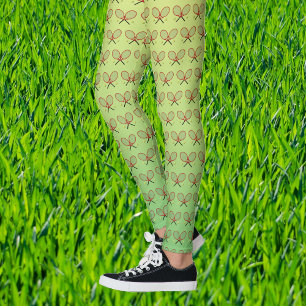 Tennis rackets mönster grönt gult sporty leggings