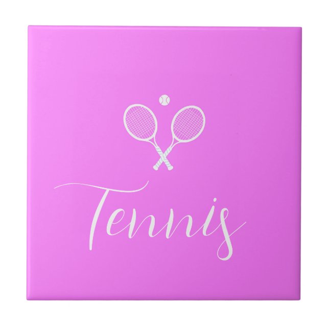 Tennis Rackets och Boll Deep Rosa Kakelplatta (Framsidan)