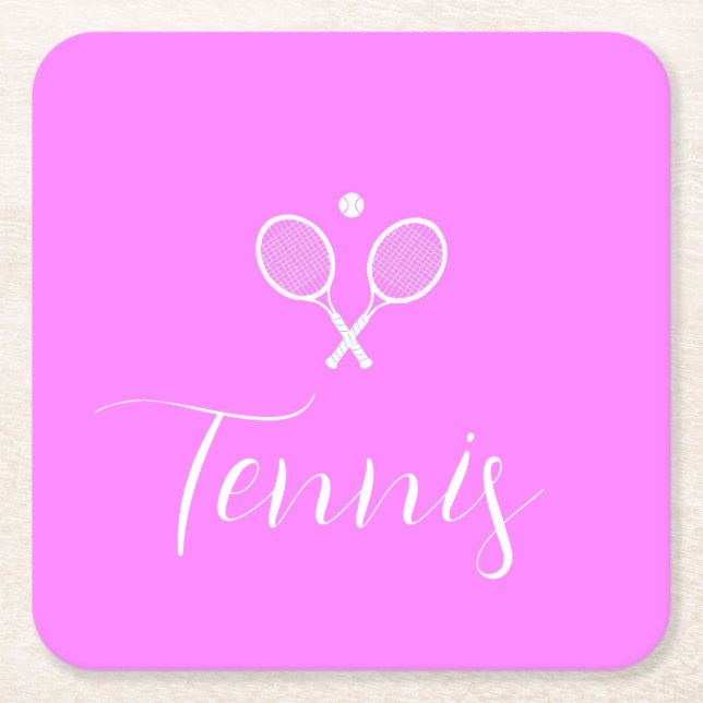 Tennis Rackets och Boll Deep Rosa Underlägg Papper Kvadrat (Framsidan)