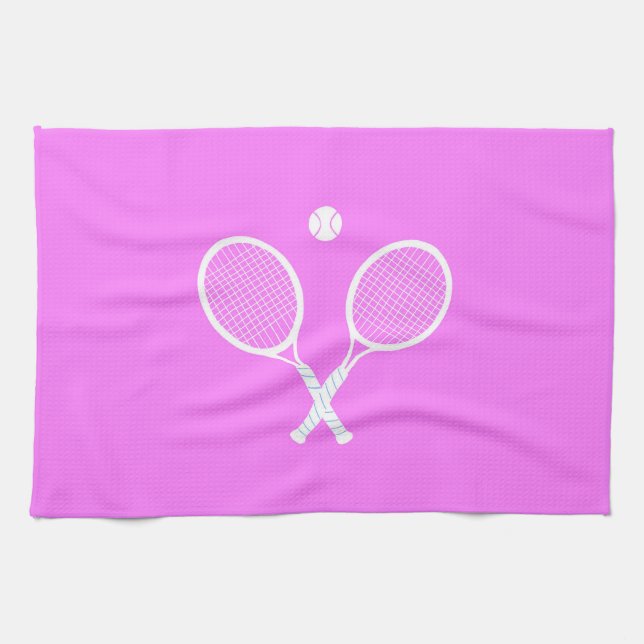 Tennis Rackets och Boll Rosa Hälsa Kökshandduk (Horisontell)