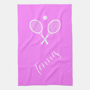 Tennis Rackets och Boll Rosa Kökshandduk