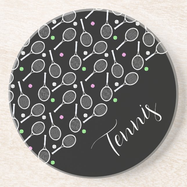 Tennis Rackets och Bollar Black Extravagant Underlägg (Framsidan)