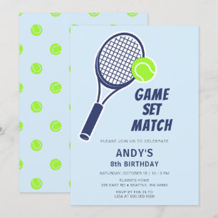 Tennis Racquet Blue Boys Birthday Inbjudningar