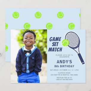Tennis Racquet Blue Boys Photo Birthday Inbjudningar