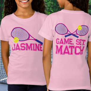 Tennis racquet och boll rosa blue grafik anpassnin t shirt