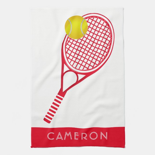 Tennis Red Personlig Namn eller Monogram Kökshandduk (Vertikal)