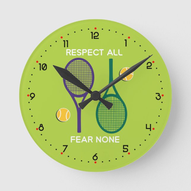Tennis: respektera alla, frukta ingen - grönt rund klocka (Framsida)