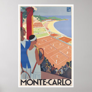 Tennis Retro Resemålning Poster Monte Carlo Konstt