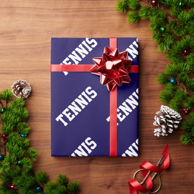 TENNIS Rolig Atletisk Vit Text På Marinblå Presentpapper (Julgåva)
