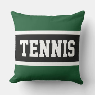 TENNIS Roligt Bold Black Mörk grönt Sporty Rand Kudde
