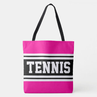 TENNIS Roligt Bright Rosa Black White Tävla Rand Tygkasse