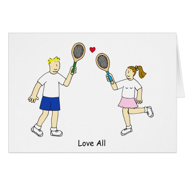 Tennis Romantik Kärlek all Tecknad par Hälsningskort (Framsidan Horizontal)