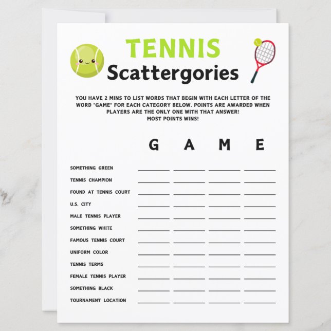 Tennis Scattergories Game (Framsida)