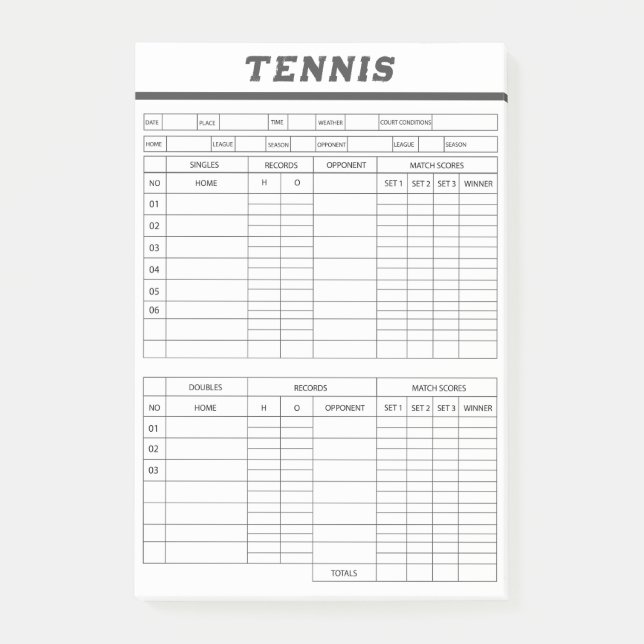 Tennis Score Lakan - Scoring Pad Post-it Notes (Framsida)