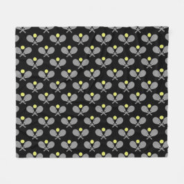 Tennis Seamless Pattern - Racket and Ball on Black Fleecefilt