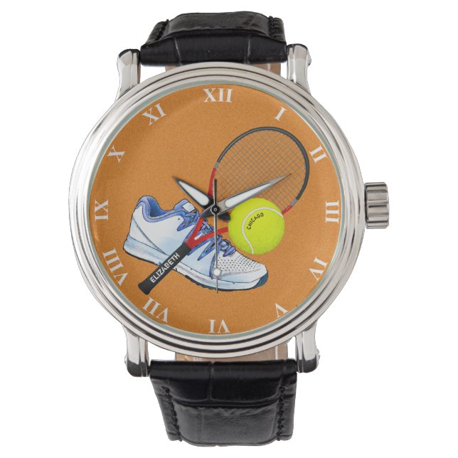 Tennis Shoe Boll och racket med Anpassningsbar Armbandsur (Framsida)