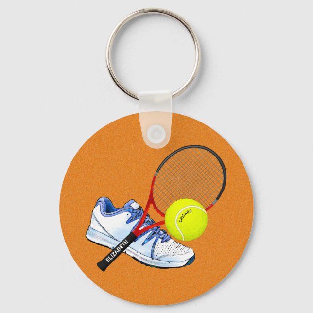 Tennis Shoe Boll och racket med Anpassningsbar Nyckelring (Framsida)