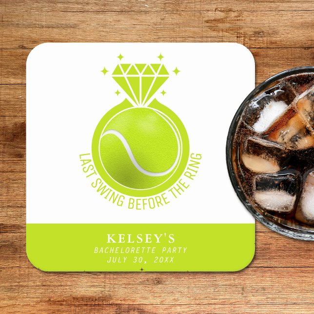 Tennis Sista Dansen Innan Ringen Underlägg Papper Kvadrat (Tennis Bachelorette Last Swing Before the Ring Square Paper Coaster
)