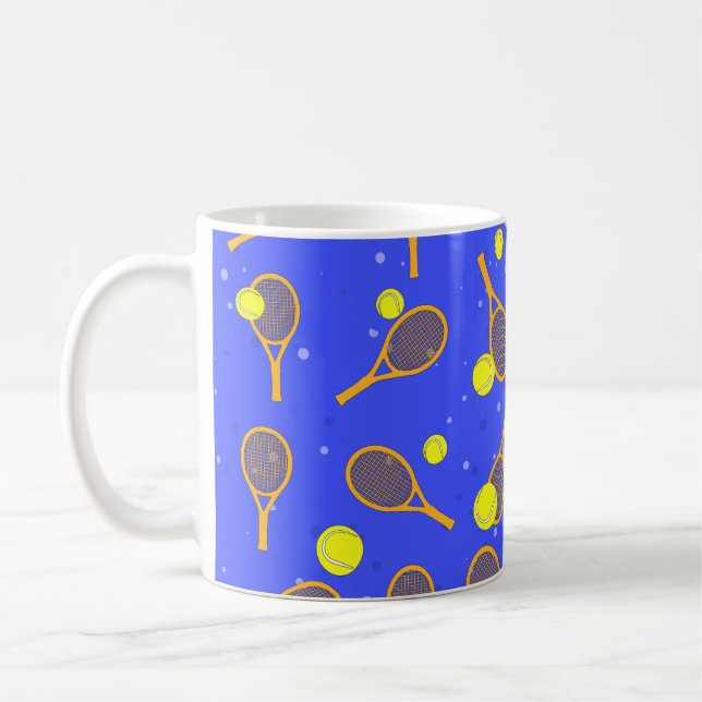 Tennis Sömlöst Mönster - Orange Rackethjälp och Bo Kaffemugg (Vänster)