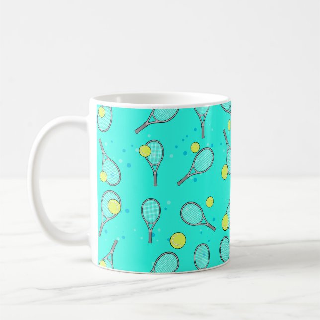 Tennis Sömlöst Mönster - Racketh & Boll  Kaffemugg (Vänster)