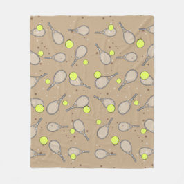 Tennis Sömlöst Mönster - Racketh och Boll på Brunt Fleecefilt