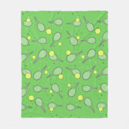 Tennis Sömlöst Mönster - Racketh och Boll på Grönt Fleecefilt