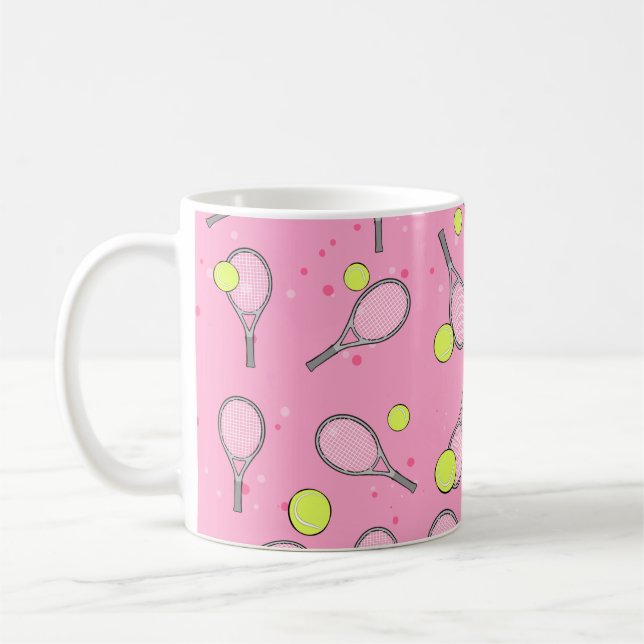 Tennis Sömlöst Mönster - Racketh och Boll på Rosa  Kaffemugg (Vänster)