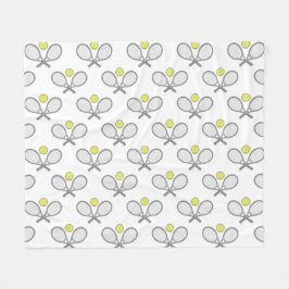 Tennis Sömlöst Mönster - Racketh och Boll på Vit B Fleecefilt