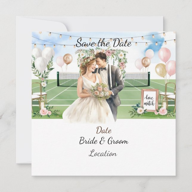 Tennis Spara datumet för tennis Player bröllop (Framsida)