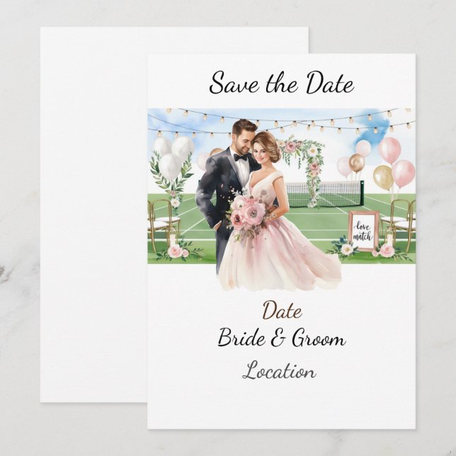 Tennis Spara datumet för tennis Player bröllop Inbjudningar (Fram/baksida)
