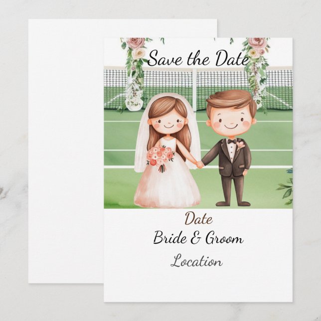 Tennis Spara datumet för tennis Player bröllop Inbjudningar (Fram/baksida)