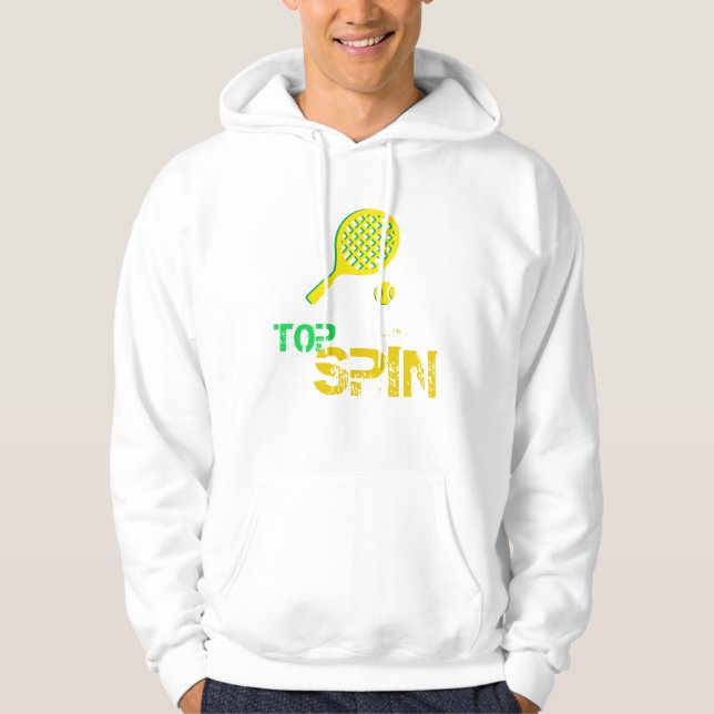 Tennis Sport Pop Art, Grönt & Gult Racket & Boll Hoodie (Framsida)