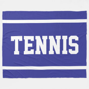 TENNIS Sportig Rolig Djupblå Vit Textränder Fleecefilt